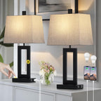 Touch Control Table Lamp Set of 2, Modern Black Bedside Lamps with USB C+A Ports & AC Outlet, 3 Way Dimmable Bedroom Lamps for Night Stands Bedroom Living Room,Nightstand Lamp