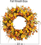 22 Inches Fall Wreaths for Front Door Rustic Autumn Wreath Farmhouse Fall Floral Wreaths with Tulips Orange Wildflowers for Wall Window Porch Indoor Outside