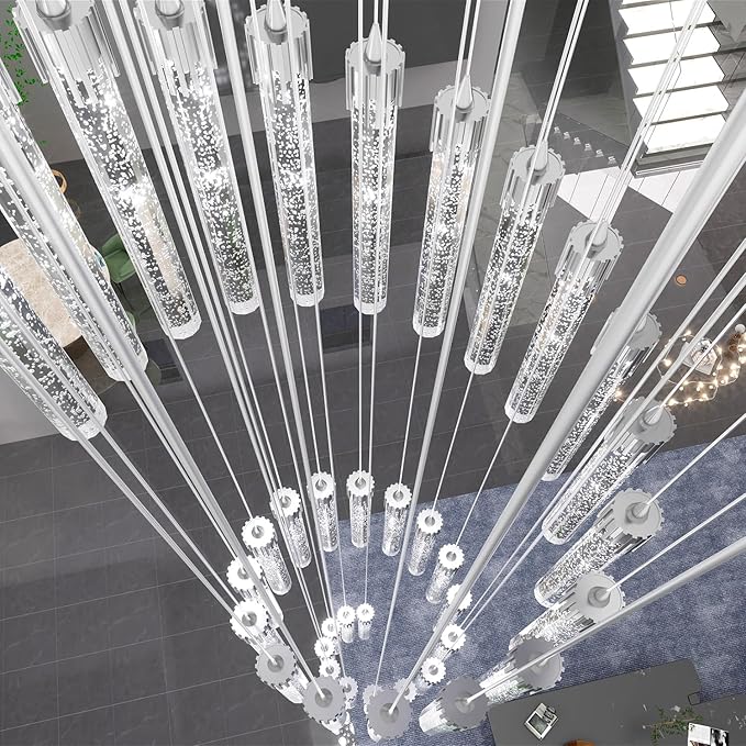 Chandeliers for Living Room 38-Lights Modern Crystal Light Extra Large Chandelier Light Fixture Entryway Foyer High Ceiling Chandelier Lighting with Sloping Ceiling