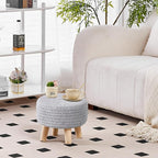 Wimarsbon Small Ottomans, 100% Hand Knitted Pouf Ottoman, Round Footrest with 4 Non-Skid Wood Legs, Boho Décor Cotton Rope Pouffe Beside Sofa, Leisure Floor Step Chair for Living Room (Grey)