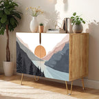 SIGNWIN Sideboard Buffet Cabinet, Kitchen Storage Cabinet with 2 Doors, Sunset Mountain Forest Lake, Cupboard Console Table for Dining Room - 35" L x 18" W x 29" H