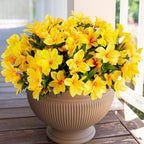 INSPRING Artificial Fall Flowers for Outdoors, 3 Bundles Fake Plants Silk Azalea Bouquet UV Resistant Realistic Faux Fall Flowers for Outdoor Planters Front Door Patio Garden Walkways Home, Yellow