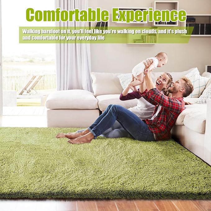 8x10 Fluffy Area Rugs for Living Room,Shag Area Rug for Bedroom,Grass Green Soft Fuzzy Rug Non-Shedding Indoor Plush Carpet for Kids Bedroom Nursery Home Decor