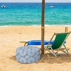 Inflatable Ottoman Stool D21 xH9 for Outdoor/Indoor Use, Water Repellent Patio Foot Rest Stool with Portable Handle,Round Pouf Ottoman Suitable for Garden,Deck and Camping - Medallion Blue