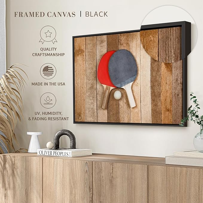 ElephantStock Ping Pong Wall Art - Horizontal Framed Canvas - 1-Piece Living Room Wall Decor - Photography Canvas Print - Brown and Red Decor for Wall - 43" X 29"
