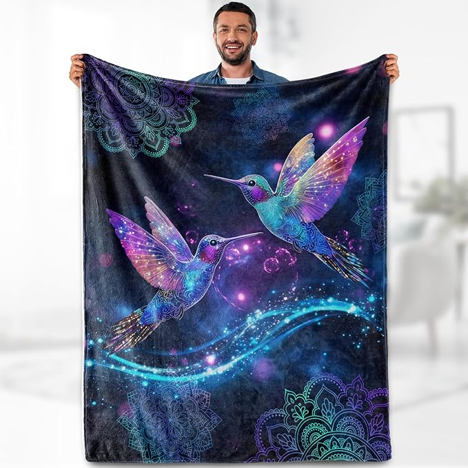 Aimego Hummingbird Gifts Blanket for Women Girls Adults Mom Print Throw Floral Bird Colorful Flowers Bedroom Living Room Decor Birthday Mother's Day Soft Cozy Throw Lightweight Blanket 50"x60"