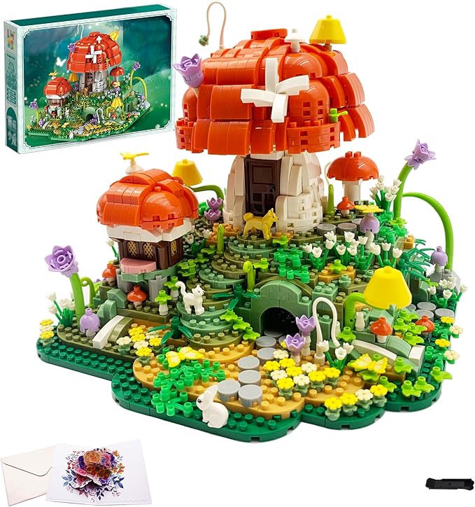 Mushroom House Micro Building Blocks，2798 PCS Mini Flower House Architecture Building Set for Adults Teens，Garden House Buiding Toy with Small Animal Models，Creative Collectible Gifts for 14+