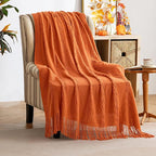 MIULEE Burnt Orange Knitted Throw Blanket for Couch Boho Textured Cozy Woven Blanket with Tassels for Sofa Chair Bed Living Room Fall Home Decor Farmhouse Acrylic Wave Pattern 50"x60"