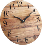 Plumeet Extra Large Wall Clock, 16'' Frameless Wooden Wall Clocks with Silent Quartz Movement, Rustic Country Village Walnut Clocks Decorative for Kitchen Bedroom Living Room, Brown