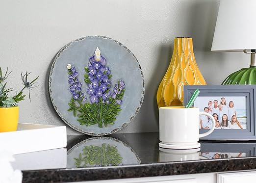 NAT & Jules Floral Colorful Dimensional Indoor Outdoor 12 inch Round Cast Resin Decorative Garden Stepping Stone, Patio, Walkway Sculpture Yard Art, Bluebonnet