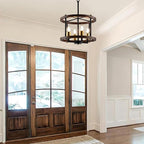 MO&OK 4-Lights Vintage Wood Color Farmhouse Wooden Metal Chandeliers Flush Mount Ceiling Light Fixture Farmhouse Chandelier for Dinning Room Living Room Bedroom Hallway Entryway Kitchen