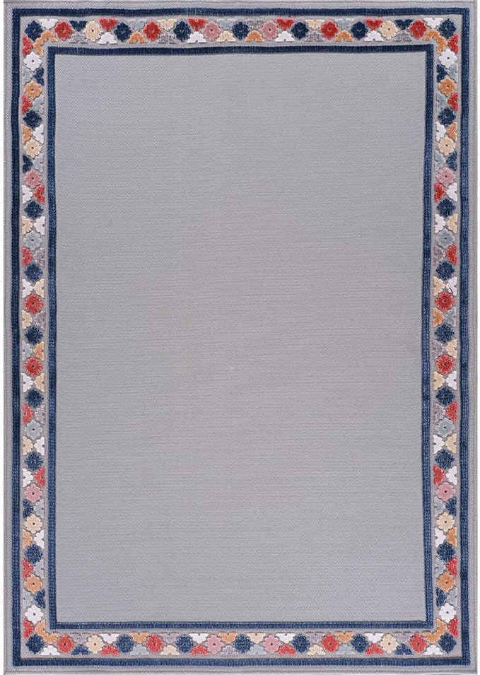 Beverly Rug Outdoor Rug 5x7 Modern Bordered Area Rugs for Indoor and Outdoor Patio Easy to Clean Non Shedding Living Room Porch Garden Washable Outside Carpet (5 x 7 Gray)