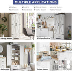 JXQTLINGMU Farmhouse Kitchen Pantry Cabinet - 72" Tall Wood Kitchen Storage Cabinets with Adjustable Shelves & 2 Barn Style Doors & Drawer, Versatile Storage for Dining Room, Bathroom, Antique White