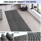 Custom Size Backed Non-Slip Area Rugs Runner, Easy Clean, Waterproof Runner Rugs for Hallway Entryway, Kitchen, Laundry, 2FT x 61FT, Gray Stripe