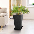 Tall Black Planter Set of 2 for Outdoor Indoor Plants,21.3in Large Tapered Plant Pots with Drainage Trays Holes,Resin Extra-Thick Flower Pots for Outdoor Patio Front Porch Backyard Decor