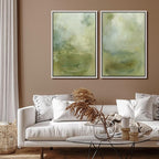 SIGNFORD Framed Canvas Print Wall Art Set Soft Green Abstract Contemporary Neutral Landscape Illustration Modern Art Decorative Nordic Nature for Living Room, Bedroom, Office - 24"x36"x2 White