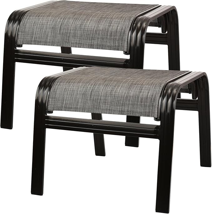Patio Outdoor Ottoman Footstools Assembled Aluminum Footrest Side Table Small Chairs Patio Ottoman 2 Set Brown
