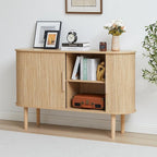 53''Sideboard Buffer Cabinet with Fluted Slide Doors, Modern Credenza Storage Cabinet, Tambour Bar Console Table for Living Dining Room Kitchen Hallway Entryway, Natural