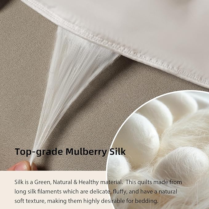 EP Mode Mulberry Silk Filled Quilt with 100% Viscose from Bamboo Fabric, Natural Lightweighted Cooling Comforter (Oatmeal, Twin 68” X 88”)