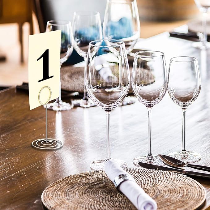 TecUnite 24 Pieces 3.35 Inch Table Number Holder Place Card Photo Holder Picture Name Menu Clips Memo Cards Stand for Wedding Reception Anniversary Birthday Party Centerpieces (Silver)