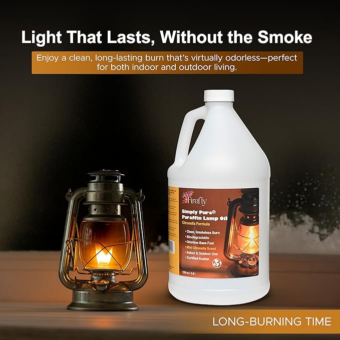 Firefly Kosher Citronella Paraffin Lamp Oil - Smokeless, Virtually Odorless, Long-Lasting- 1 Gallon