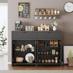 Fluted Sideboard Buffet Cabinet with Storage Drawers, 55" Large Accent Storage Cabinet with Doors and Adjustable Shelf, Modern Farmhouse Credenza for Entryway, Kitchen, Living Room - Black