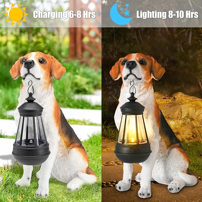 Solar Dog Statue Outdoor Decor - Beagle Dog Statue With Solar Lights for Patio, Lawn & Garden, Housewarming Gift