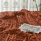 Esterra Chunky Knit Blanket Throw, 100% Handmade Chenille Throw Blanket 50"x60", Soft Thick Yarn Cable Knit Crochet Throw Blanket Rope Knot Throw for Couch Bed Sofa, Copper Brown