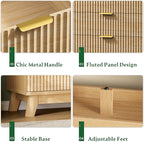 Fluted Dresser with 6 Drawers, 54" Wide Modern Chest of Drawers with Metal Handle, Wooden Dresser TV Stand, Wood Closet Clothes Storage Organizer for Bedroom, Living Room, Hallway, Natural Oak