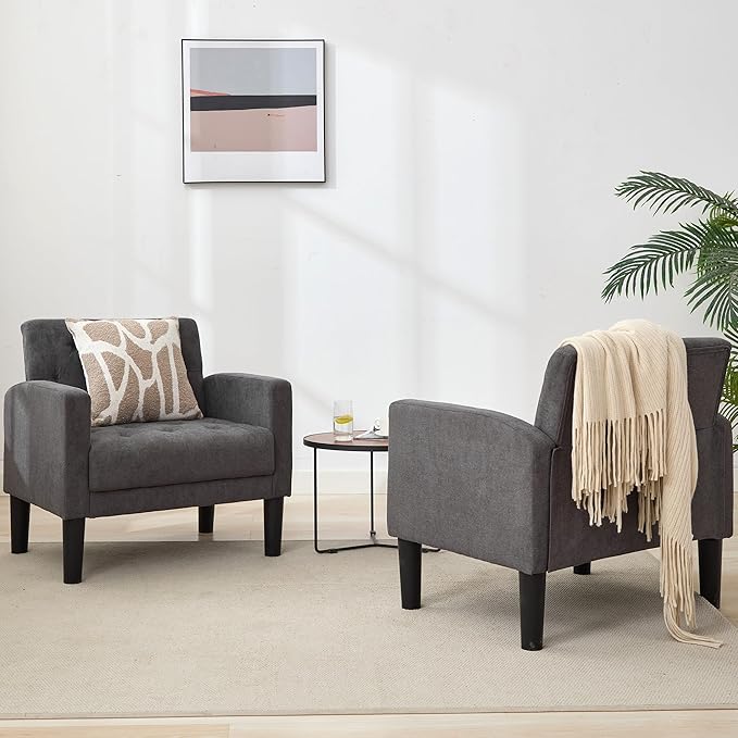 TYBOATLE Mid-Century Fabric Tufted Accent Living Room Armchairs, Comfy Modern Upholstered Bedroom Office Armchair, Reading Chair