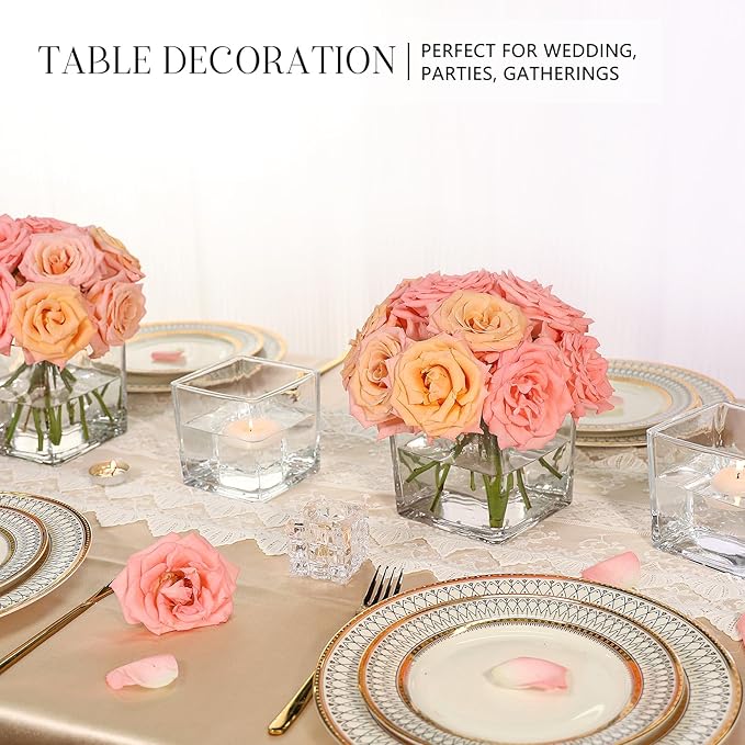 KEYWING 6 Pack Square Glass Vase 4" x 4" x 4", Clear Flower Vases for Centerpieces, Square Glass Cube Vase Candle Holder for Wedding, Party, Home Office Decoration