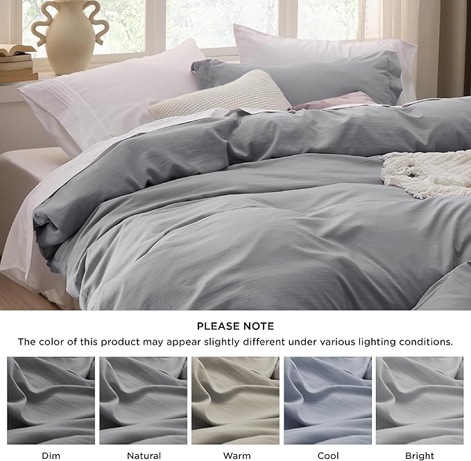 Bedsure Grey Duvet Cover King Size - 3 Pieces Prewashed Cotton-Like Extra Soft Bedding Set, Includes 1 Duvet Cover 104x90 Inches with Zipper Closure & 2 Pillow Shams, Comforter Not Included