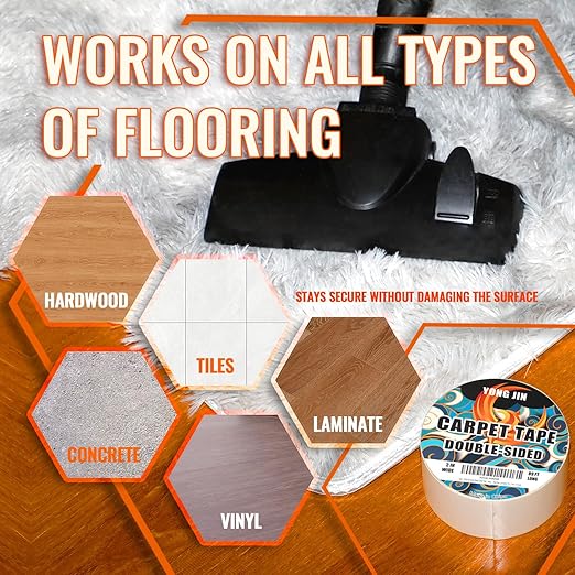YONGJIN Double Sided Carpet Tape - Heavy Duty Rug Tape Gripper for Hardwood Floors No Damage, Secures Area Rugs, Laminate & Tile (2 Inch x 30 Yards)