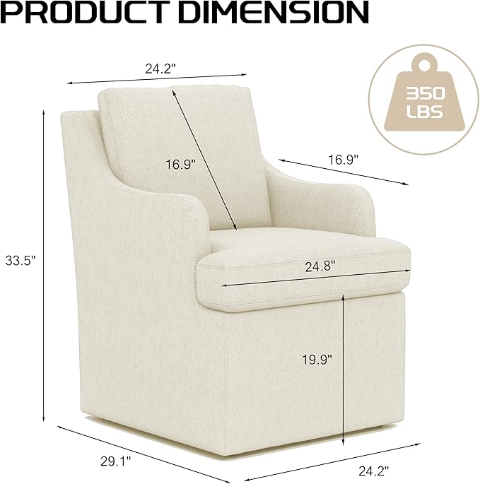 VKNOW Upholstered Dining Chairs Set of 2, Modern Kitchen Chairs Dinner Chairs with 4 Casters, Linen Armchair for Bedroom Reading Room Living Room, Beige