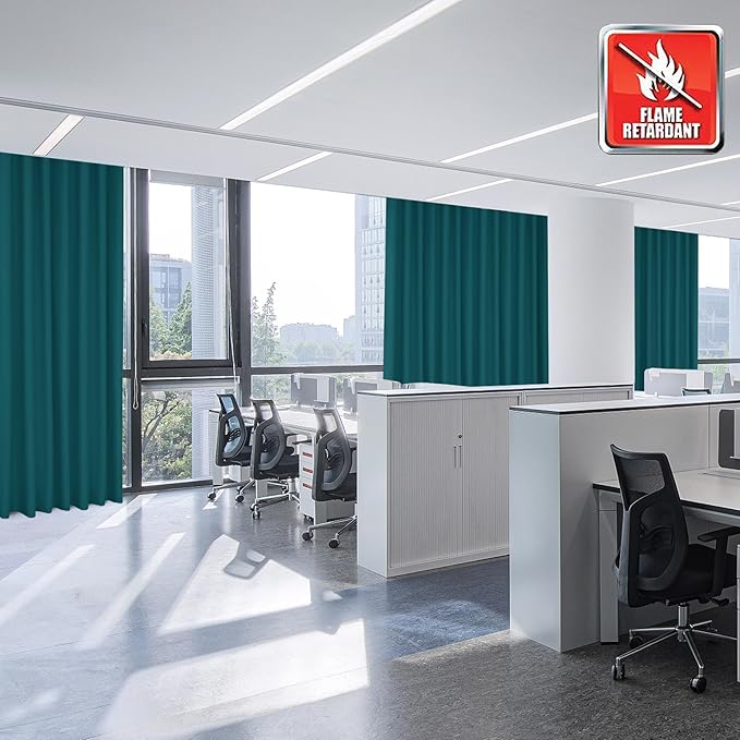 Fcosie 52" Wx120 L Inherent Flame Retardant Curtains - Room Darkening Drapes for School Classroom Dorm Nursing Home Restaurant- Antique Bronze Grommet Privacy Window Drapery - Saxony Blue - 2 Panels