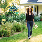 LimeHill Wind Spinner for Yard and Garden - Large Metal Windspinners for Outdoor Decorations (Blue Lotus (24 X 84 Inches))