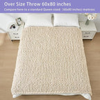 Bigacogo Chunky Knit Throw Blanket for Couch, 60x80 inches, 100% Hand Knitted with Thick Jumbo Chenille Yarn, Cozy Soft Large Rope Knot Cable Crochet Blankets for Sofa Bed Living Room, Beige