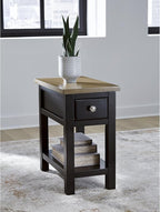 Signature Design by Ashley Drazmine Casual 1 Drawer Chair Side End Table with USB Charging Ports, 1 Lower Shelf and Power Cord, Light Brown & Black