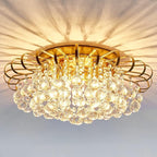 CVKASH 4-Lights Crystal Chandelier Modern Semi Flush Mount Ceiling Light Fixture Ceiling Lighting for Living Room Hallway Dining Room Kitchen Bedroom (Gold)