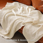 PHF 100% Cotton Waffle Weave Blanket Queen Size, Soft Lightweight Breathable Cozy Summer Blankets for Bed, Luxury Aesthetic Woven Bedding for Home Decor, 90"x90", Undyed