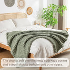 Chunky Knit Blanket Throw, 100% Hand Knit Throw Blanket Handmade Chenille Cable Knit Throw for Couch, Stylish Cozy Soft Rope Knot Crochet Blanket for Home Decor, Sage Green, 60x80 Inches