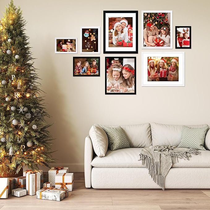 FIXSMITH 8.5x11 Picture Frame Set of 6, Black Photo Frame with HD Plexiglass, Display Pictures 5x7 with Mat or 8.5x11 Without Mat, Multi Picture Frames Collage for Wall Decor