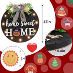 Interchangeable Welcome Sign for Front Door with 14 Changeable Icons, Farmhouse Front Porch Decor Rustic Wooden Wall Sign with 12 LED Lights, Outdoor Seasonal Welcome Home Decorations (Black1)