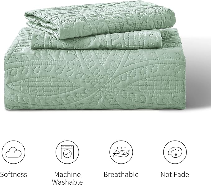Love's cabin California King Size Quilt Bedding Set Sage Bedspreads - Cal King Summer Lightweight Bedspread Comforter - Coin Pattern Coverlet for All Season - 3 Pieces (1 Quilt, 2 Pillow Shams)