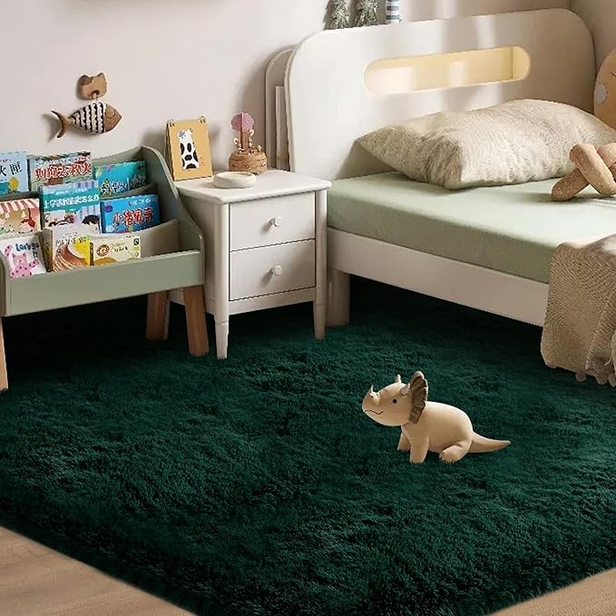 CAIYUECS Green Area Rug Bedroom 5x8: Fluffy Shag Rugs for Living Room-Modern Fuzzy Furry Plush Soft Rugs for Kids Girls Room,Shaggy Rug for Living Room,Bderoom,Dorm Home Decor(5x8 Feet,Green)
