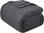 EMME Cotton Muslin King Blanket Bed Layering Breathable Gauze Blanket Soft Lightweight Blankets Adults (Black, 108"x90")