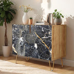 SIGNWIN Sideboard Buffet Cabinet, Kitchen Storage Cabinet with 2 Doors, Black & Gold Marble Granite Patterns, Cupboard Console Table for Dining Room - 35" L x 18" W x 29" H