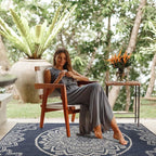 CAMILSON Outdoor Rug 10x14 Modern Area Rugs for Large Indoor and Outdoor Patios and Porches - Waterproof Washable Non-Shedding Easy-to-Clean Outside Carpet (10 x 14, Medallion - Blue/White)