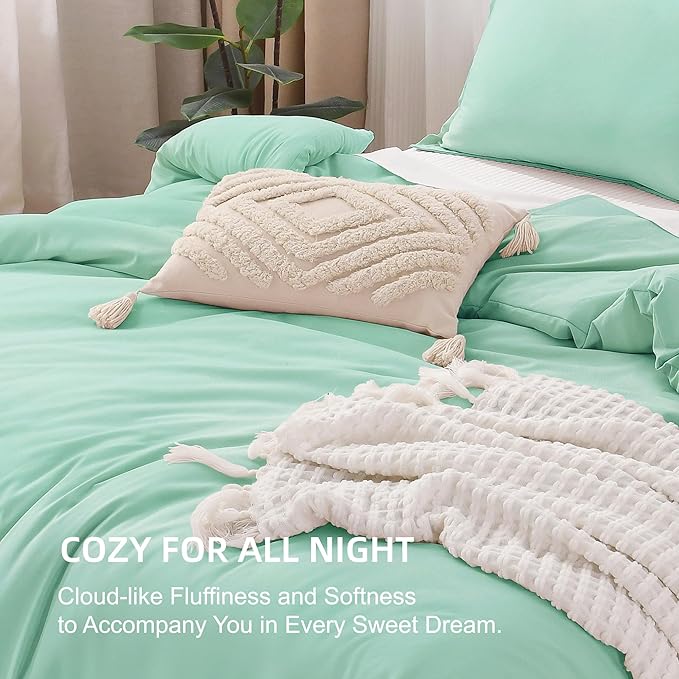 Litanika Comforters Mint Green Full Size, 3 Pieces Lightweight Solid Bedding Set & Collections, All Season Fluffy Bed Set (79x90In Comforter & 2 Pillowcases)