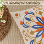 Embroidered Throw Pillow Cover 22x22 Classic Boho Floral Pattern Pillows Cover Outdoor Decorative Pillowcase,Durable Cozy Textured Cushion Case for Sofa Couch Bed Living Room,Orange Blue